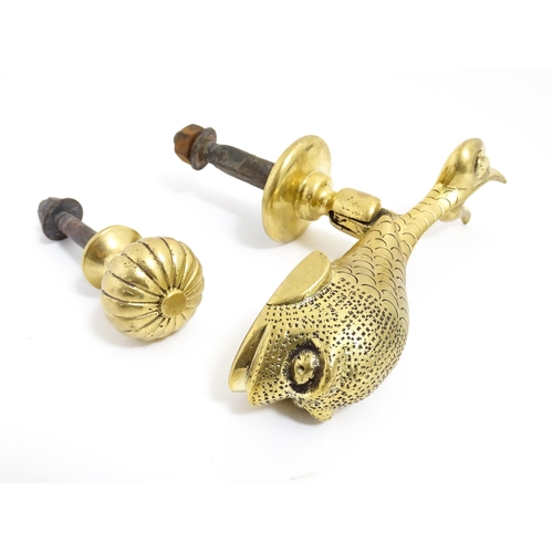 1188 - A late 19th / early 20thC cast brass door knocker of fish form. Knocker approx. 6