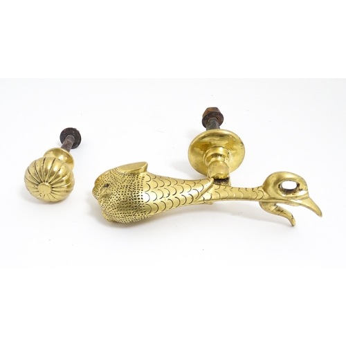 1188 - A late 19th / early 20thC cast brass door knocker of fish form. Knocker approx. 6