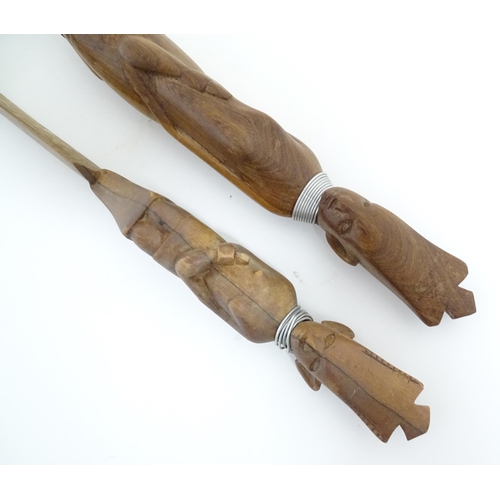 1196 - Ethnographic / Native / Tribal: Two carved African paperknives / letter openers with carved figural ... 