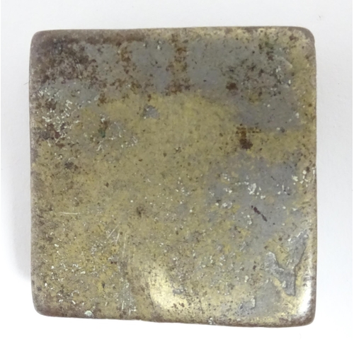 1198 - Ethnographic / Native / Tribal: A weight of squared form, believed to be an Ashanti / Asante gold we... 