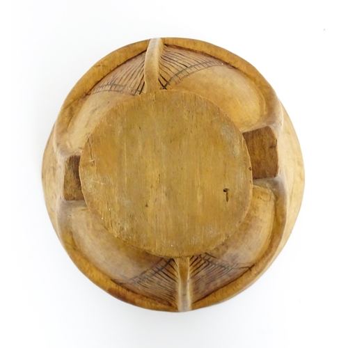 1199 - Ethnographic / Native / Tribal: A carved wooden footed bowl with incised decoration. Approx. 4 1/2