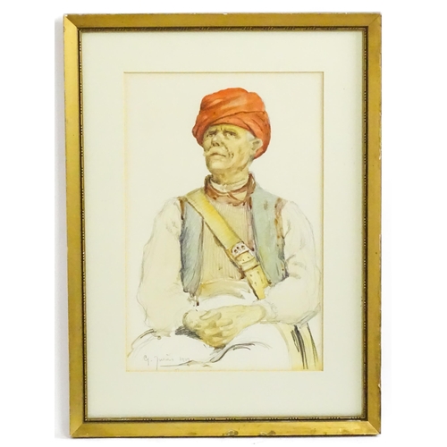 2008 - Early 20th century, Pencil and watercolour, A portrait of a seated gentleman with a moustache wearin... 