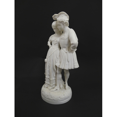 186 - A parian figural group modelled as a young couple. Approx. 14 1/2