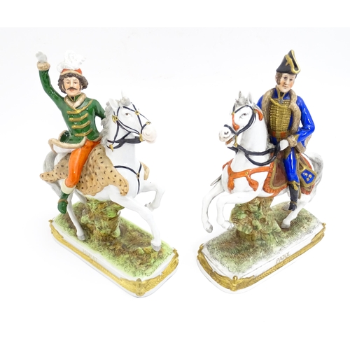 188 - Two Scheibe-Alsbach soldiers on horseback comprising Pajol and Murat. Marked to base. Approx. 11 1/4... 