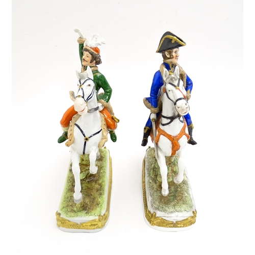 188 - Two Scheibe-Alsbach soldiers on horseback comprising Pajol and Murat. Marked to base. Approx. 11 1/4... 