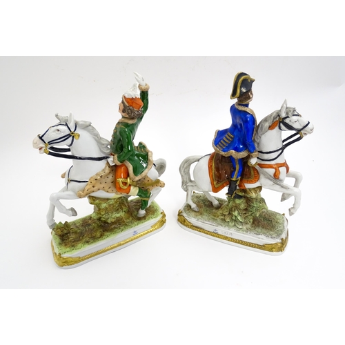 188 - Two Scheibe-Alsbach soldiers on horseback comprising Pajol and Murat. Marked to base. Approx. 11 1/4... 