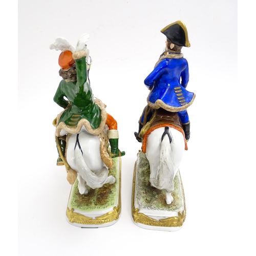 188 - Two Scheibe-Alsbach soldiers on horseback comprising Pajol and Murat. Marked to base. Approx. 11 1/4... 