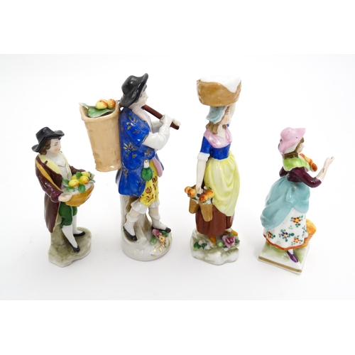 200 - Four assorted Continental figures to include examples modelled as fruit sellers, washerwomen, etc. L... 