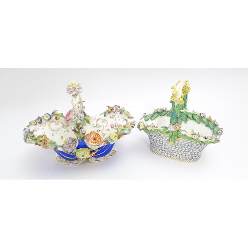 244 - Four Continental ceramic baskets with encrusted flower decoration, hand painted floral sprays and gi... 