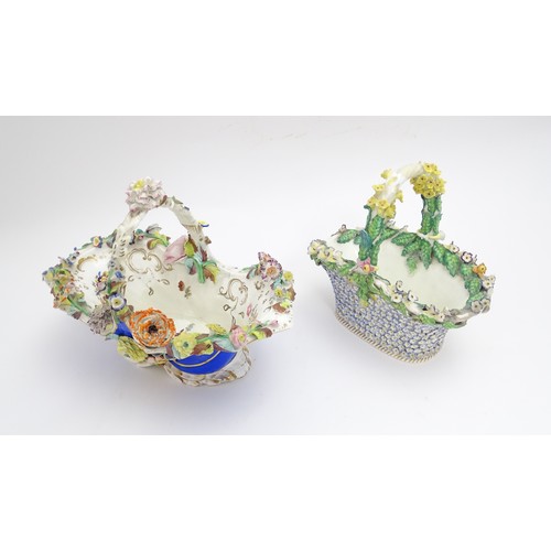 244 - Four Continental ceramic baskets with encrusted flower decoration, hand painted floral sprays and gi... 