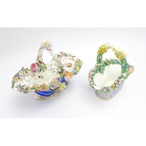 244 - Four Continental ceramic baskets with encrusted flower decoration, hand painted floral sprays and gi... 