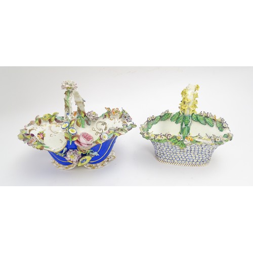 244 - Four Continental ceramic baskets with encrusted flower decoration, hand painted floral sprays and gi... 