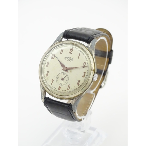 1042 - A gentlemans Weber wristwatch the dial with Arabic numerals and subsidiary seconds dial, and having ... 