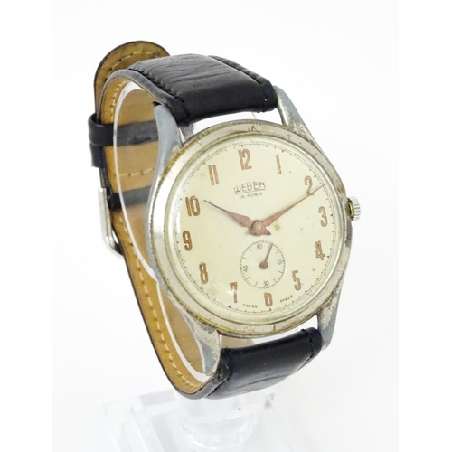 1042 - A gentlemans Weber wristwatch the dial with Arabic numerals and subsidiary seconds dial, and having ... 