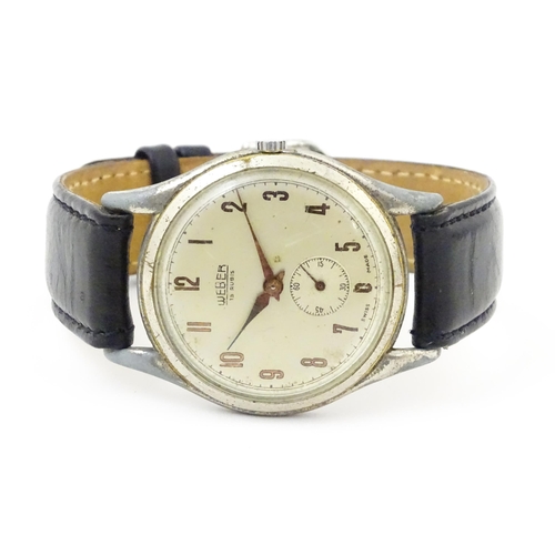 1042 - A gentlemans Weber wristwatch the dial with Arabic numerals and subsidiary seconds dial, and having ... 