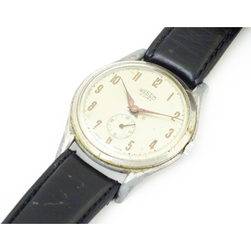 1042 - A gentlemans Weber wristwatch the dial with Arabic numerals and subsidiary seconds dial, and having ... 