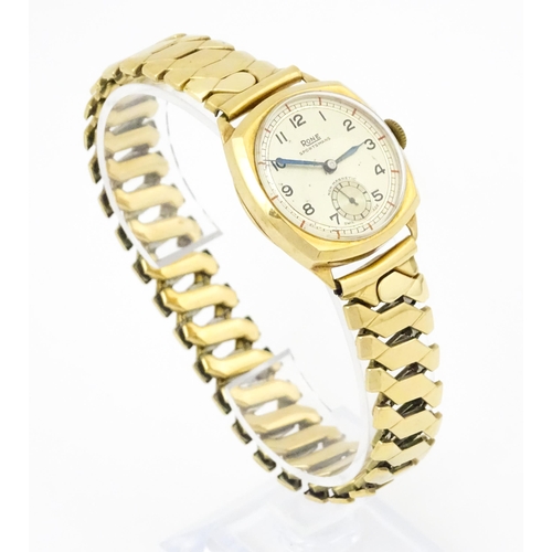 1043 - A 9ct gold cased Rone wristwatch the dial signed Rone Sportsmans with subsidiary seconds dial and Ar... 