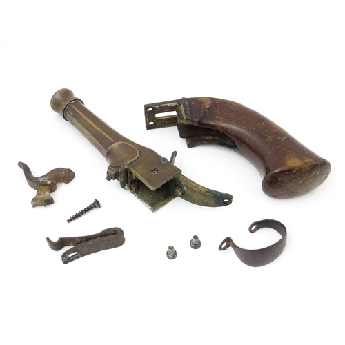 1497 - Militaria : a 19thC Belgian percussion pistol, the single-piece brass action and octagonal 'cannon' ... 