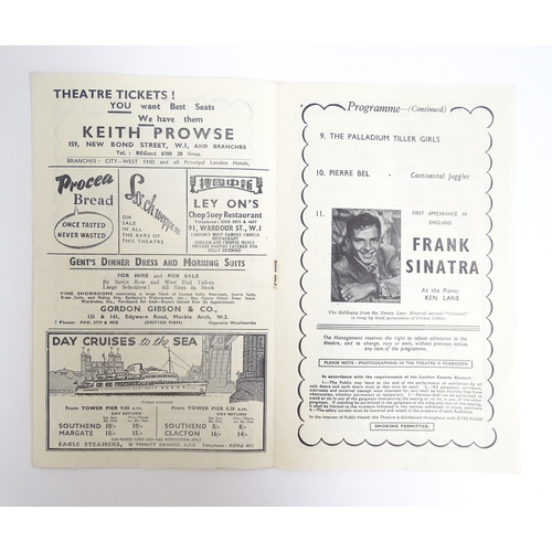 1554 - A 20thC London Palladium theatre programme. Together with four Royal Festival Hall tickets for Frank... 