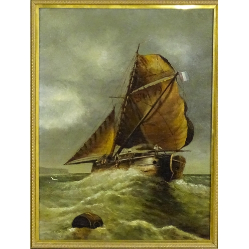 1872 - Late 19th / early 20th century, Oil on canvas, A French sailing boat at sea. Titled Fuite Devant la ... 