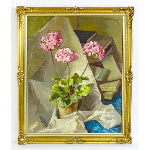 1873 - Norman Egmont Manners (b. 1905), Oil on canvas, Primula, A still life study with flowers and books. ... 