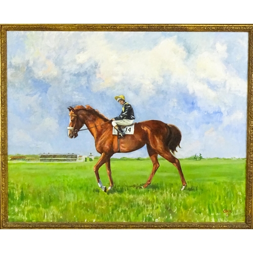 1880 - John Orr (1928-2003), Oil on canvas, A portrait of the Race Horse 'Cider with Rosie' with the Jockey... 