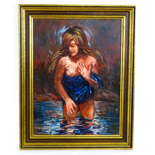 1882 - Andrew Vicari (1932-2016), Oil on board, Bather, A study of a female bather in the sea. Signed lower... 