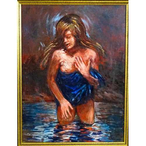 1882 - Andrew Vicari (1932-2016), Oil on board, Bather, A study of a female bather in the sea. Signed lower... 