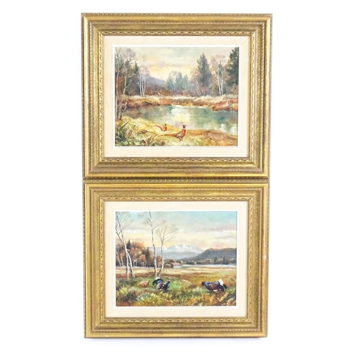 1886 - P. Biemuller, 20th century, Oil on board, A pair, A wooded river landscape with pheasants, and A lan... 