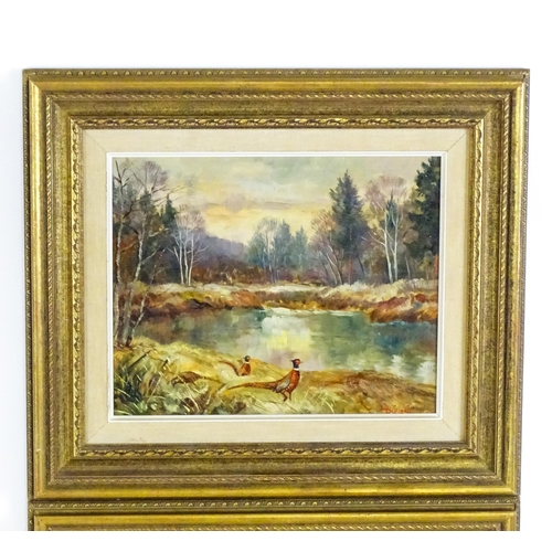 1886 - P. Biemuller, 20th century, Oil on board, A pair, A wooded river landscape with pheasants, and A lan... 