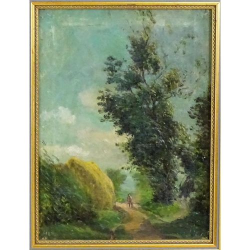 1887 - 20th century, Oil on canvas laid on board, A country lane with a figure walking. Approx. 15 1/2