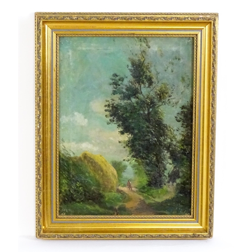 1887 - 20th century, Oil on canvas laid on board, A country lane with a figure walking. Approx. 15 1/2