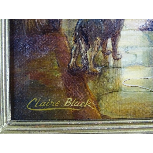 1895 - Clare Black, 20th century, Oil on canvas, A pair of interior scenes comprising a woman plucking a ph... 