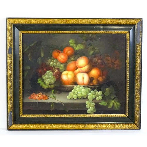 1896 - Artemis, 20th century, Oil on panel, A still life study with fruit and nuts in a bowl on a marble le... 