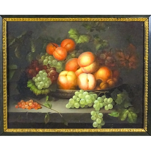 1896 - Artemis, 20th century, Oil on panel, A still life study with fruit and nuts in a bowl on a marble le... 