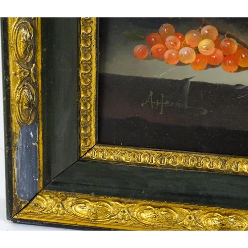 1896 - Artemis, 20th century, Oil on panel, A still life study with fruit and nuts in a bowl on a marble le... 