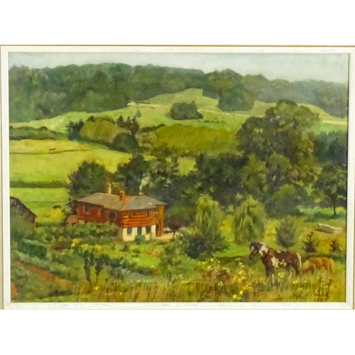 1898 - Jean-Louis Faure, 20th century, Oil on canvas, A Surrey landscape with a house, ponies, resting catt... 