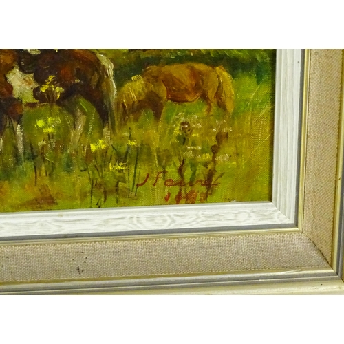 1898 - Jean-Louis Faure, 20th century, Oil on canvas, A Surrey landscape with a house, ponies, resting catt... 