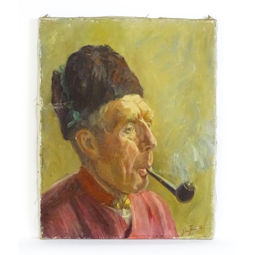 Tilla Terwindt (1890-1981), Dutch School, Oil on canvas, A portrait of a man smoking a pipe. Signed lower right. Approx. 19 3/4" x 15 3/4"