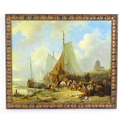 1904 - 20th century, Continental School, Oil on canvas, A small harbour scene with fishing boats, figures, ... 