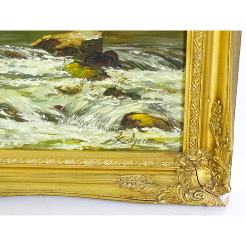 1905 - K. Lytton, 20th century, Oil on canvas, A river landscape scene with stone arch bridge and woman and... 