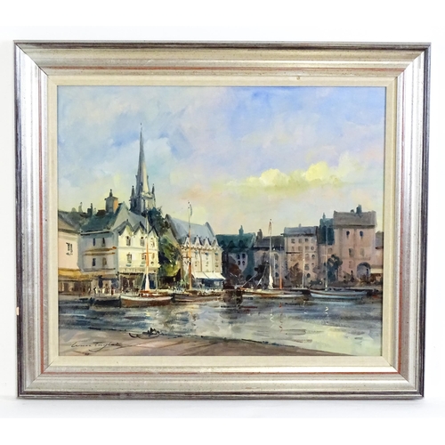 1908 - Ivan Taylor (b. 1946), Oil on board, Honfleur, A small French harbour scene with boats. Signed lower... 