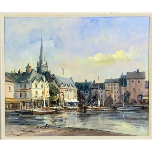 1908 - Ivan Taylor (b. 1946), Oil on board, Honfleur, A small French harbour scene with boats. Signed lower... 