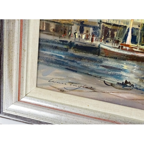 1908 - Ivan Taylor (b. 1946), Oil on board, Honfleur, A small French harbour scene with boats. Signed lower... 