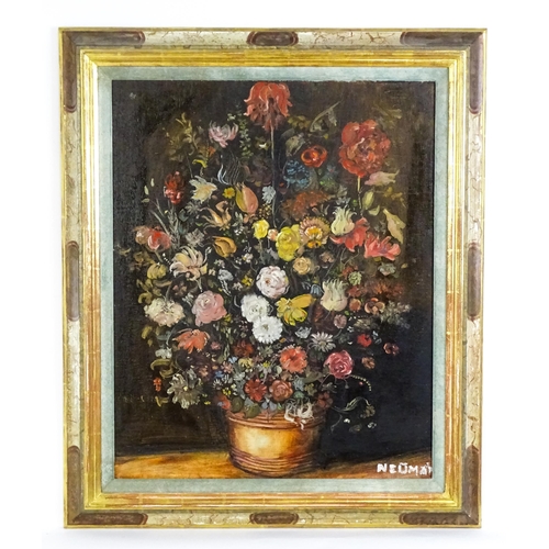 1909 - Neuman, Continental School, 20th century, Oil on canvas board, A still life study with flowers in a ... 