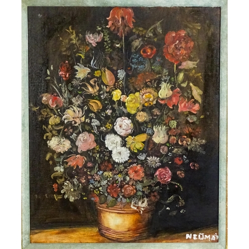 1909 - Neuman, Continental School, 20th century, Oil on canvas board, A still life study with flowers in a ... 