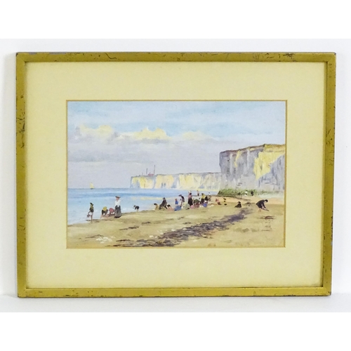 1912 - 20th century, Oil on board, An Impressionist seaside scene with figures on the beach. Approx. 6 3/4