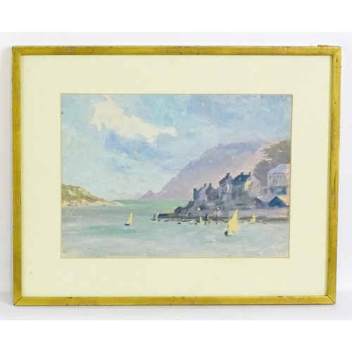 1913 - 20th century, Oil on card, An Impressionist coastal scene with cottages on the shore and sailing boa... 