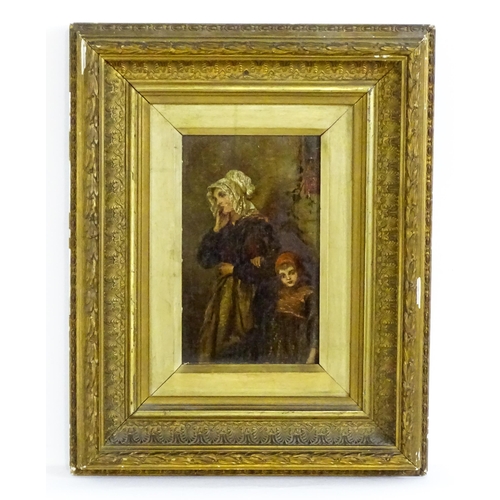 1914 - 19th century, Oil on wood panel, Mother and child. Bears old Miller & Co. framers label to reverse. ... 