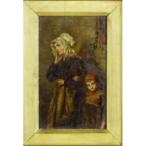 1914 - 19th century, Oil on wood panel, Mother and child. Bears old Miller & Co. framers label to reverse. ... 